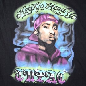 2Pac Keep Ya Head Up Graphic T Shirt Black Short Sleeve Size S Bravado